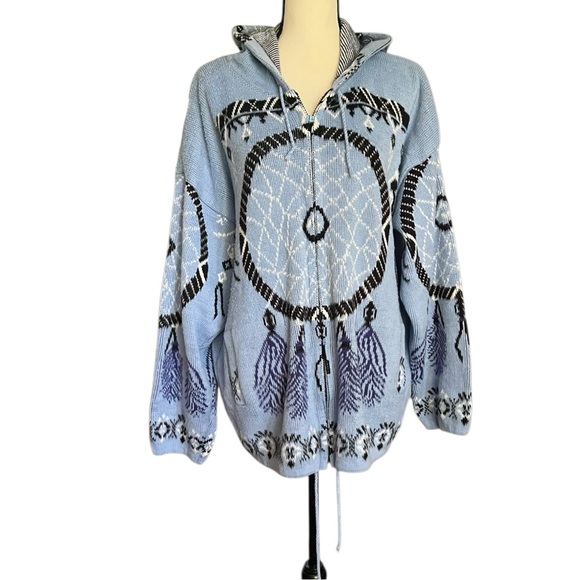 YARI ARTESANIAS Hooded Native design.  Wool Zipper sweater Jacket. Size XL - Picture 2 of 5